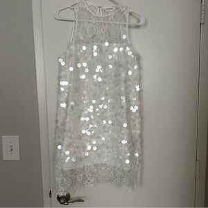 White Sequin Lace Dress